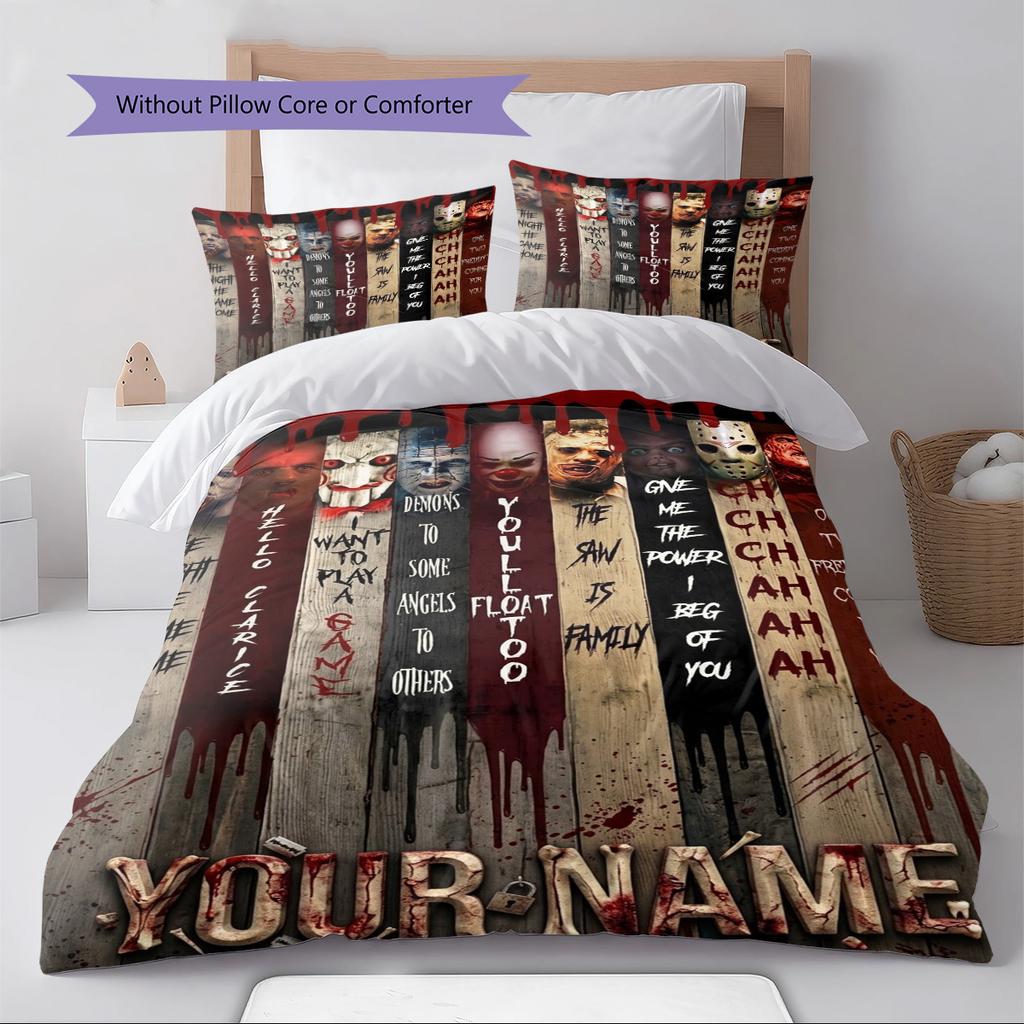 Name Custom Horror Halloween Pattern Bedding Set Quilt Cover Pillowcase Home Decor Gift (1 * duvet cover + 2 * pillowcase, without core)