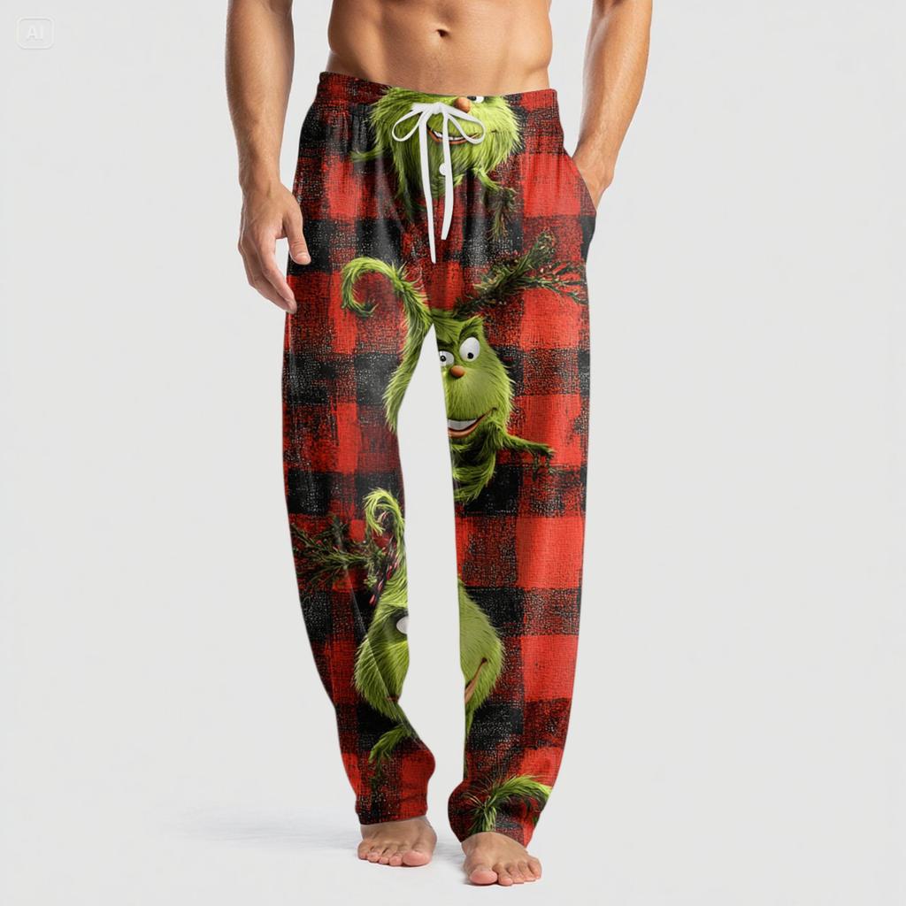 Men's Knitted Fashion Print Pocket Casual Pants Pajama Pants