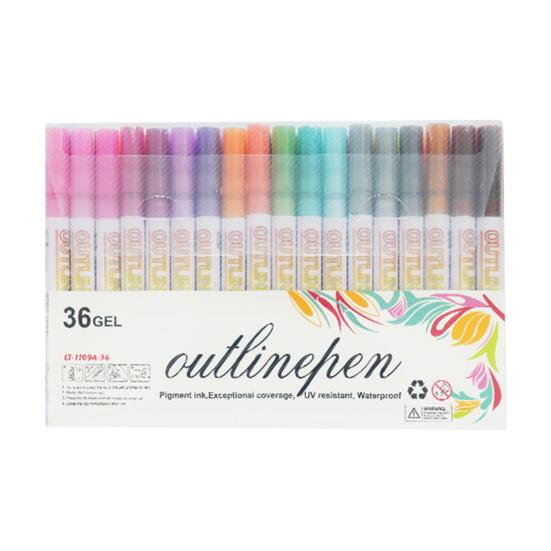 Dual-Tip Metallic Outline Pens Fluorescent Marker with Colorful Borders Smooth Tip Highlighters for Cards Crafts & Notes