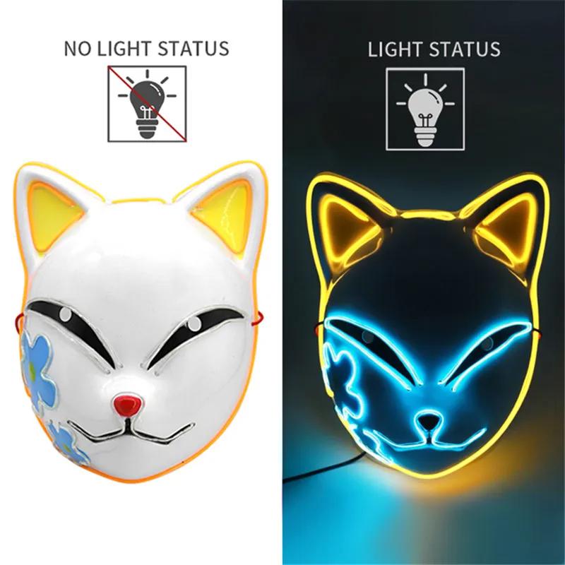 2025 Halloween Neon Mask Cosplay Japanese Anime Neon LED Demon Slayer Mask Halloween Party Costume Props