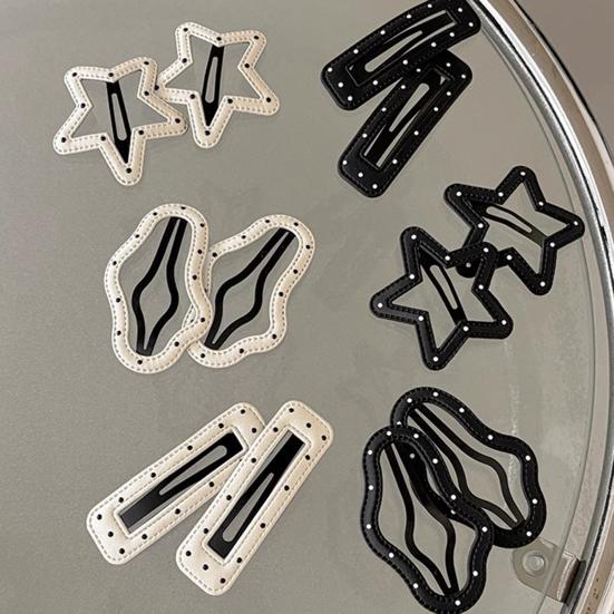 2Pcs Girl Hairpins Dot Print Star Cloud Shape Imitation Leather Hair Clips Non-Slip Stable BB Clips Hair Accessories