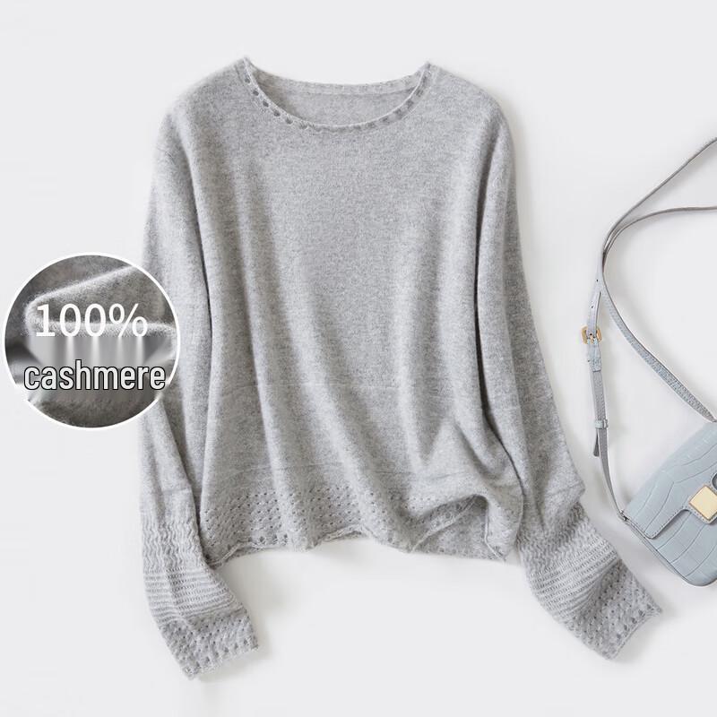 Women's 100% Cashmere Round Neck Hollow-Out Sweater
