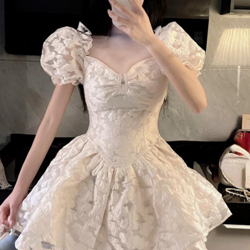 Ezgaga vestidos femininos floral com decote em v manga puff moda coreana slin sexy mini vestido de baile inchado senhoras elegantes