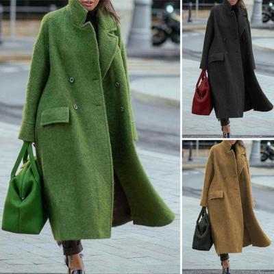 Women Trench Coat Thickened Coldproof Autumn Winter Windproof Turndown Collar Coat for Working