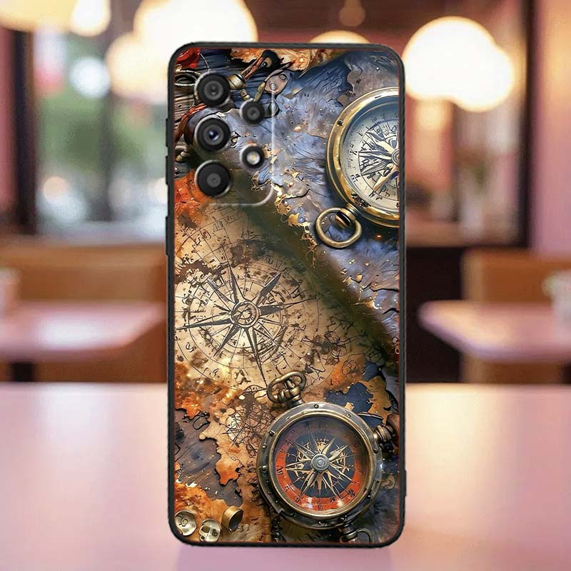 Vintage compass illustration Case For Samsung A41 A35 A34 A33 A32 A25 A24 A23 A21s A06 A05 A04 A03 Note 10 20 Ultra 5G Black