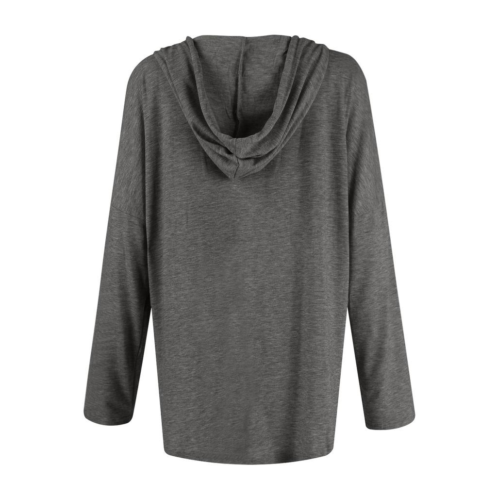 Women's Fashion Long Sleeve Lightweight Hooded Color Drawstring Top