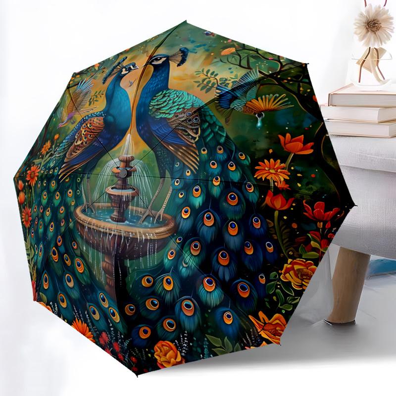 1pc Peacock Garden Artwork Automatic Folding Umbrella. casual outdoor accessory, for all seasons yy250924067