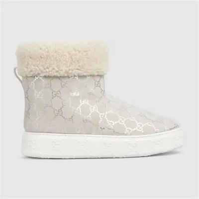 

GUCCI Suede Short Snow Boots Womens Silver Gray 812045 AAEBW 9141 35
