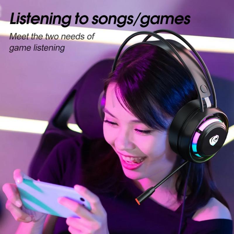 RGB Light Gaming Headset Surround Stereo Sound Earphone Soft Earmuffs Powerful Ergonomic Design Comfortable to Wear