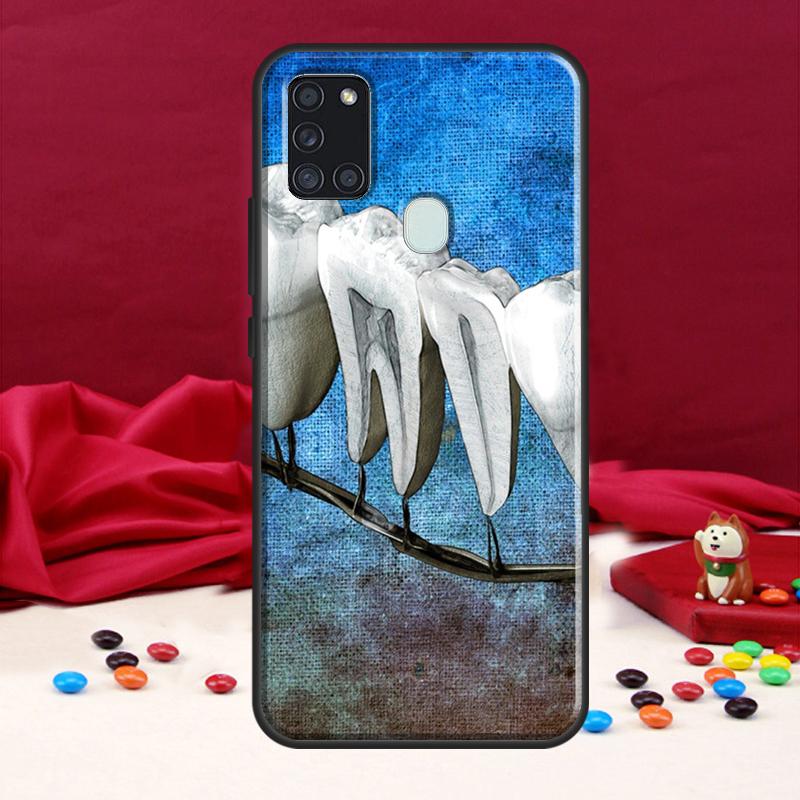 Zahnarzt Zahn Muster Hülle für Samsung Galaxy A34 A54 A14 A12 A22 A32 A52 A51 A71 A50 A53 A73 A13 Rückseite