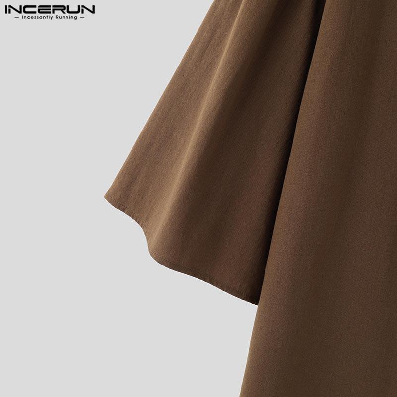 INCERUN Vintage Oversized Men Stand V Neck 3/4 Sleeve Casual Loose T-shirts