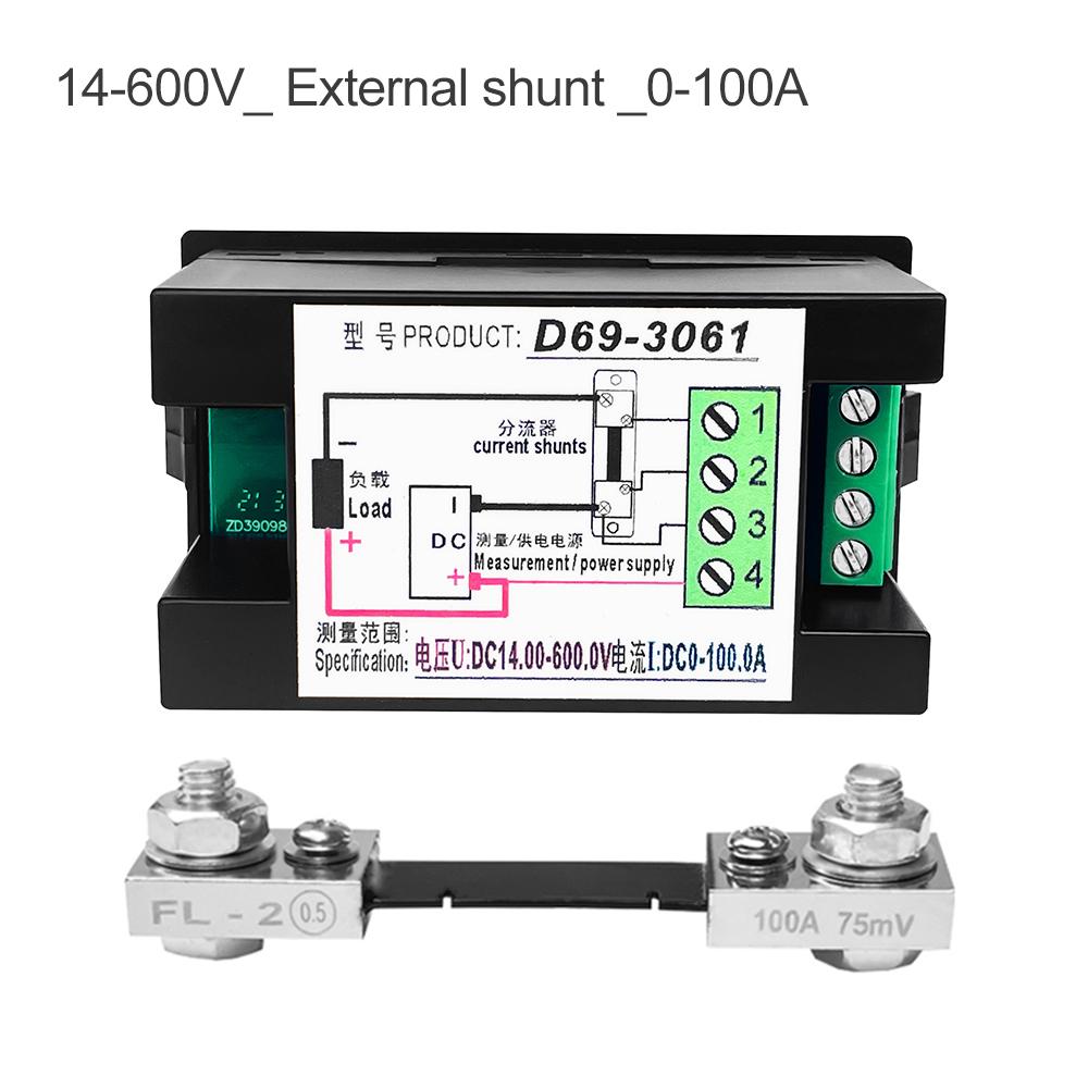 4 in 1 LCD Voltage Ammeter Power Meter DC 14-600V 20A 50A 100A Voltage Current Power Display Meter LED Display