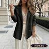 Chaquetas y Abrigos Casuales Vintage para Mujer Estampado de Color Sólido Otoño Invierno Manga Larga Cuello POLO Elegante