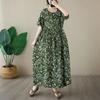 Short Sleeve Plus Size Cotton Vintage Floral New In Dresses for Women Casual Loose Long Summer Dress