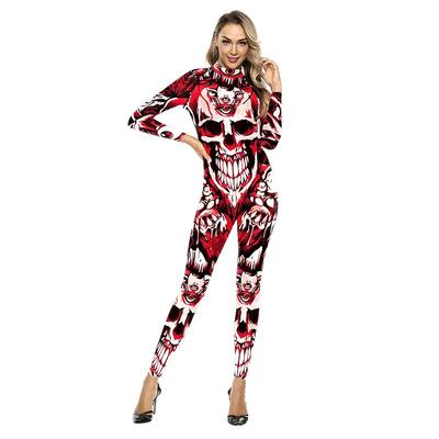 Gruseliger Totenkopf 3D-Druck Sexy Bodysuits Damen Langarm Cosplay Neu Party Eng Hallowmas Jumpsuits