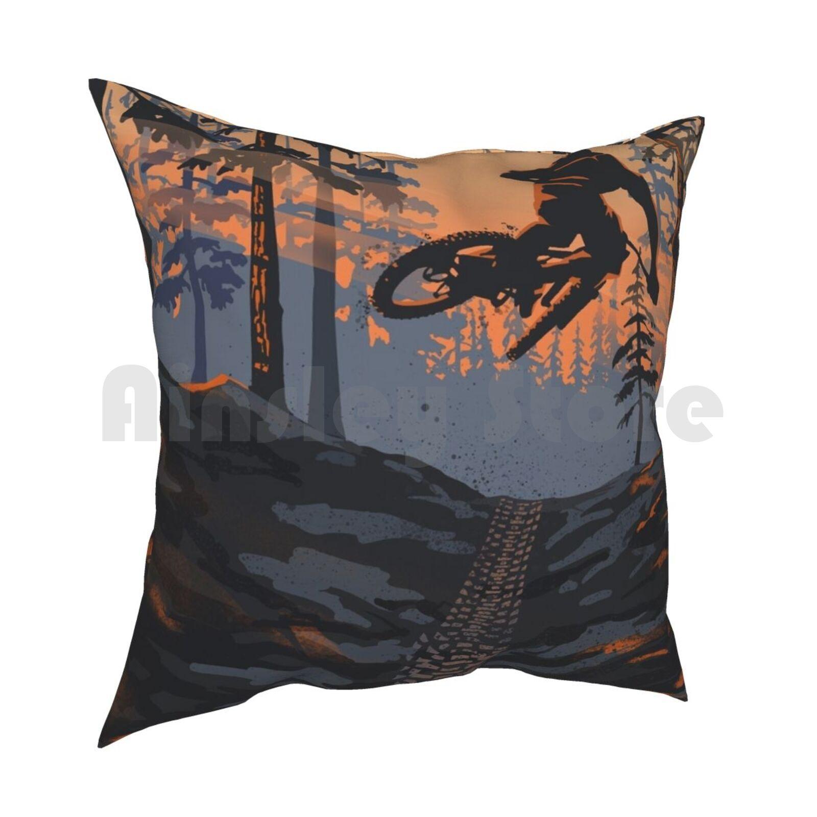 

Retro Styled Mountain Biking Dirt Jumper Sunset Pillow Case Printed Home Soft Throw Pillow Cycling Art Mountain Bike Art 30cmx30cm