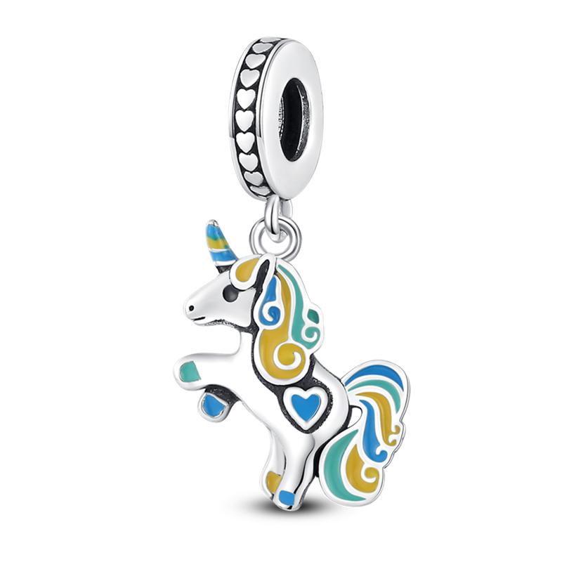 Sweet Romance 925 Silver Rainbow Unicorn Charms Beads Fit 3mm Bracelets DIY Jewelry Making Shining Dreamy