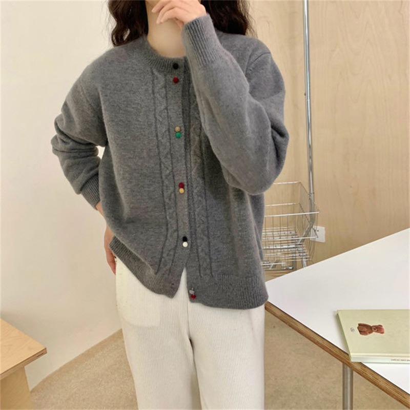 Sweet Soft Waxy Knitted Cardigan Top Women's Autumn and Winter New Color Buckle Loose Gentle Wind Sweater Jacket