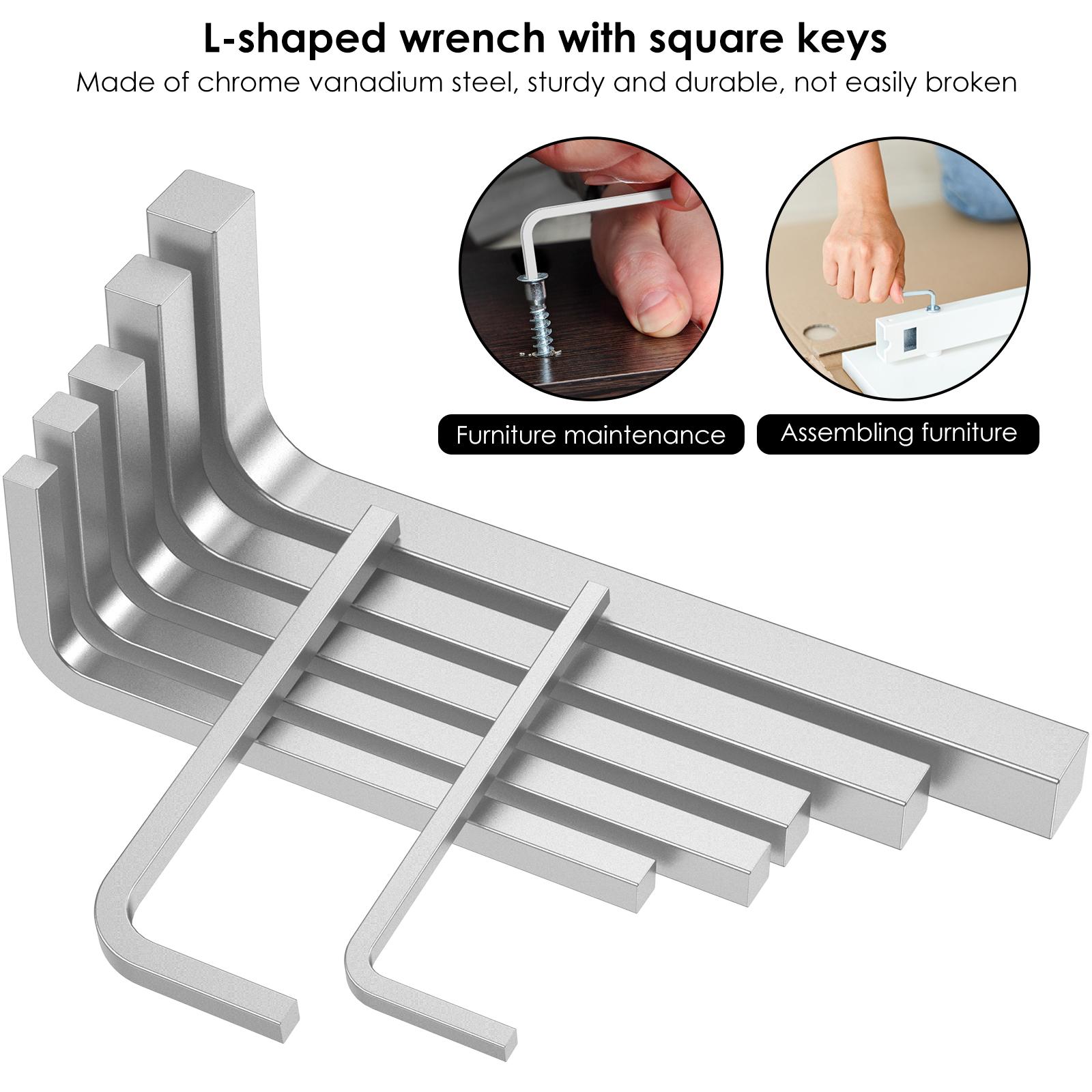 7Pcs Square Head Wrench Kit 3/4/5/6/7/8/10mm Chrome Vanadium Steel Screwdriver Hand Tool L Shaped Square Key Set Repair Tool argento