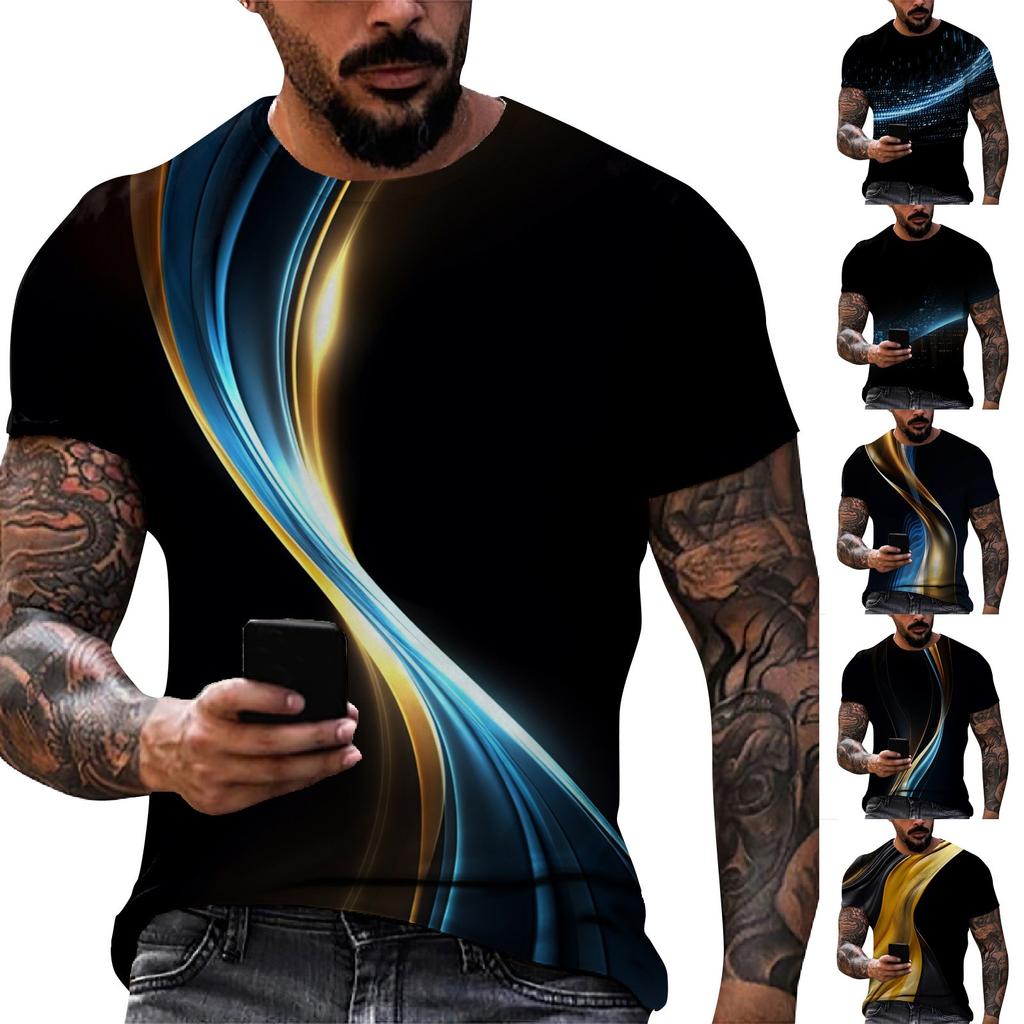 Herre T-skjorte kortermet trykt sommer rund hals Topp Trend Uformell genser