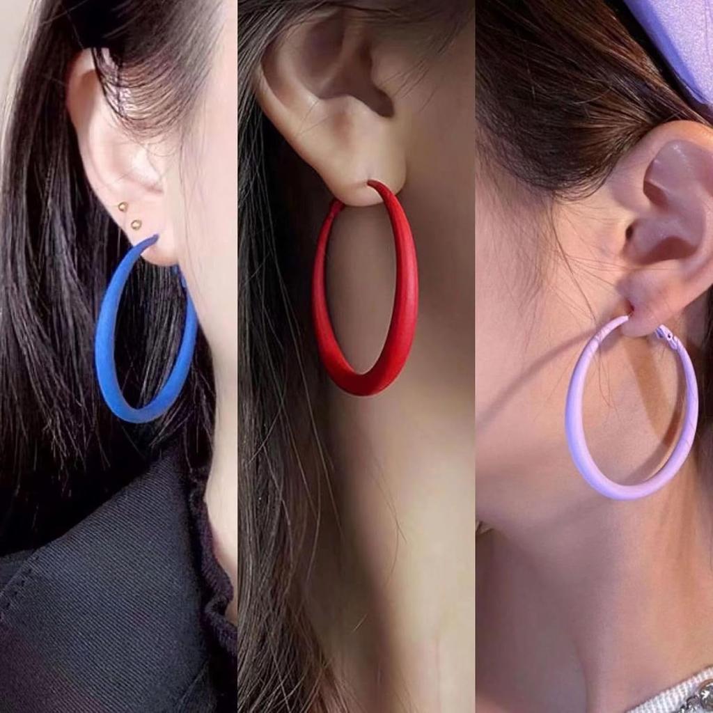 Neon Hoop Earrings for Women Exaggerated 80s 90s Colorful Chunky Statement Hoops Earring Lightweight Hypoallergenic Big Hoops for Glow Party Outfits