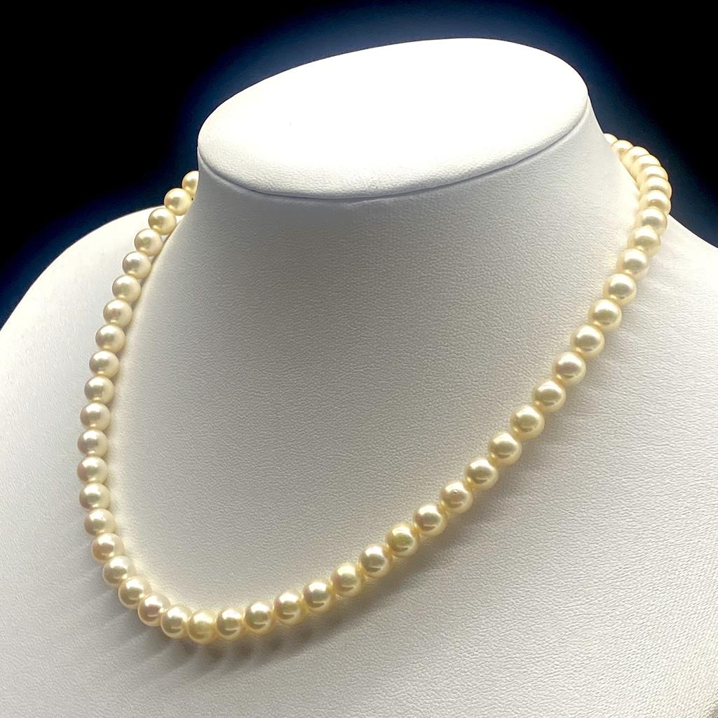 Akoya Pearl Necklace Natural Jewelry White Beige Approx. 43cm 6.5mm-7.0mm 29.2g Silver Clasp