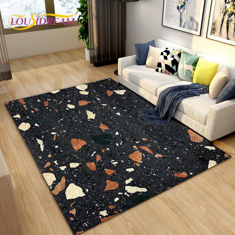 3D Crushed Stone Path Colour Gravel Area Rug Large,Carpet Rug for Living Room Bedroom Sofa Doormat Decoration,Non-slip Floor Mat