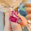 Red Corundum Ring: Light Luxury Niche Design with Simulated Pigeon Blood Red Diamond - Women's Engagement Jewelry