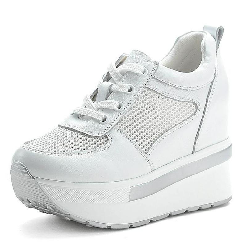 Fashion 10cm Air Mesh Genuine Leather Women Comfy Spring Fashion Chunky Sneaker Flats Ankle Boots Platform Wedge Sneakers Summer Shoes