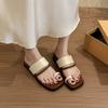 New summer French platform retro cover toe cool slippers women's shoes wear out square head casual wedge slippers women