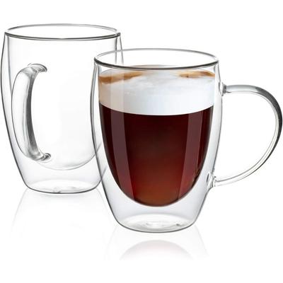 250/450ml Best Double Wall Glass Drinkware Transparent Water Cup with Handle Insulated CoffeeCup Suitable for Drinks Coffee Milk