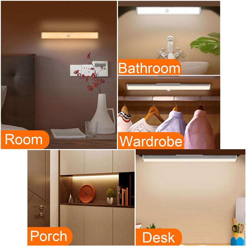 3 Color Dimmable LED Under Cabinet Light USB Rechargeable Magnetic Base Closet Light Motion Sensor Stairs Light For Kitchen Room