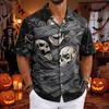 Camicia Casual da Uomo a Maniche Corte con Collo Cubano per Halloween, Vestibilità Larga