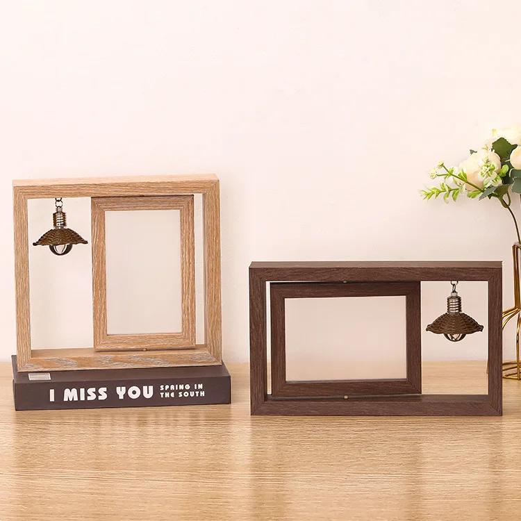 HeMu Creative double-sided rotating wooden photo frames posing for personalized couples gifts commemorative wooden photo frames