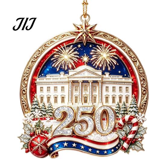 Patriotic Christmas Tree Snowflake Ornaments 250 Anniversary USA Ornament, United States 1776-2026 250th Holiday Gift for Family Friends Keepsake,