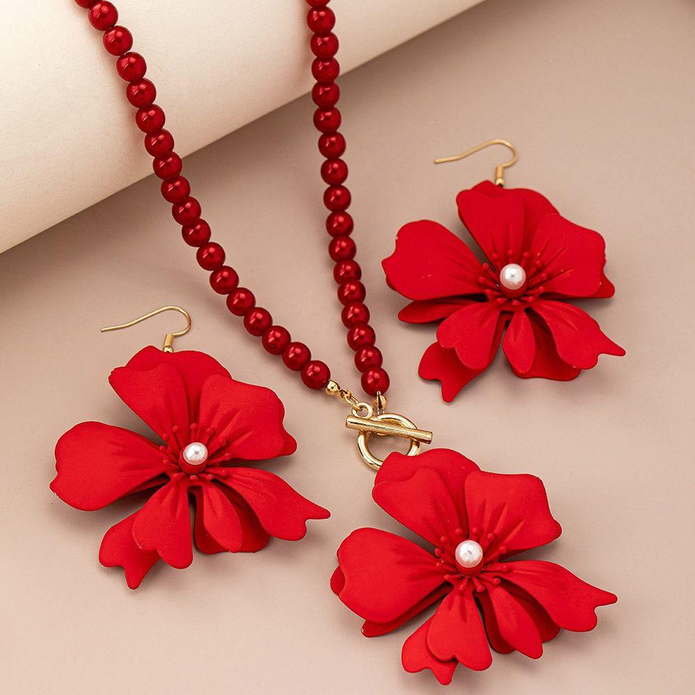 Exaggerated Multilayer Jewelry Set Pearl Beaded Earring Clavicle Chain  Banquet