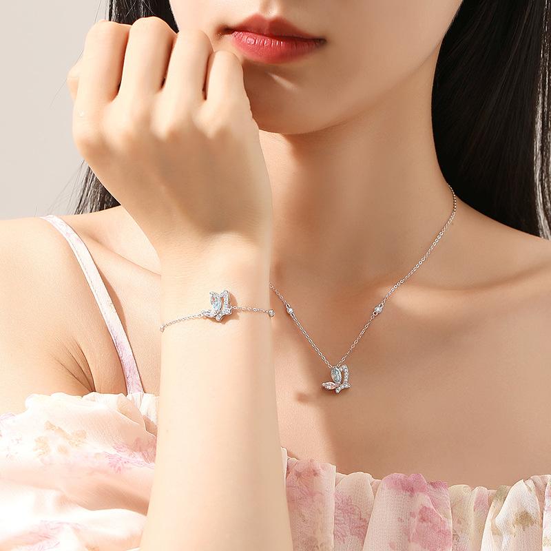 Original Blue Butterfly Bracelet Women's Pure Silver Forest Light Luxury Instagram Style Small and High End Feel Bracelet