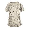 Women's V-Neck Short Sleeve Scrub Top with Pockets Botanical Print Caregiver Uniform