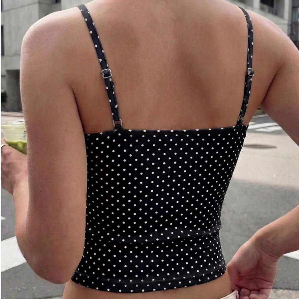 Camiseta sin mangas informal de lunares para mujer, cómoda camiseta sin mangas de tirantes finos para uso diario, ajuste relajado, tejido suave y ligero