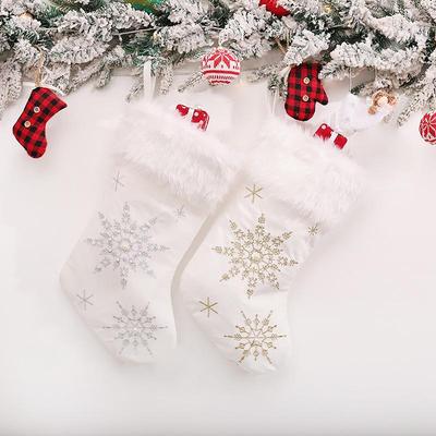 Embroidered Snowflake Christmas Stocking Gift Bag - Home Decor Candy Bag