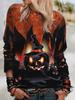 Women's Long Sleeve T-shirts Halloween Theme Black Cat Graphic Streetswear Polyester Tops Casual Pullover Women's Clothing
