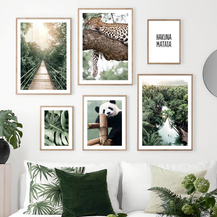Palmový les Džungľa Leopard Slon Panda Most Severský Plagát Nástenná maľba Nástenná maľba na plátne Obraz na výzdobu obývacej izby