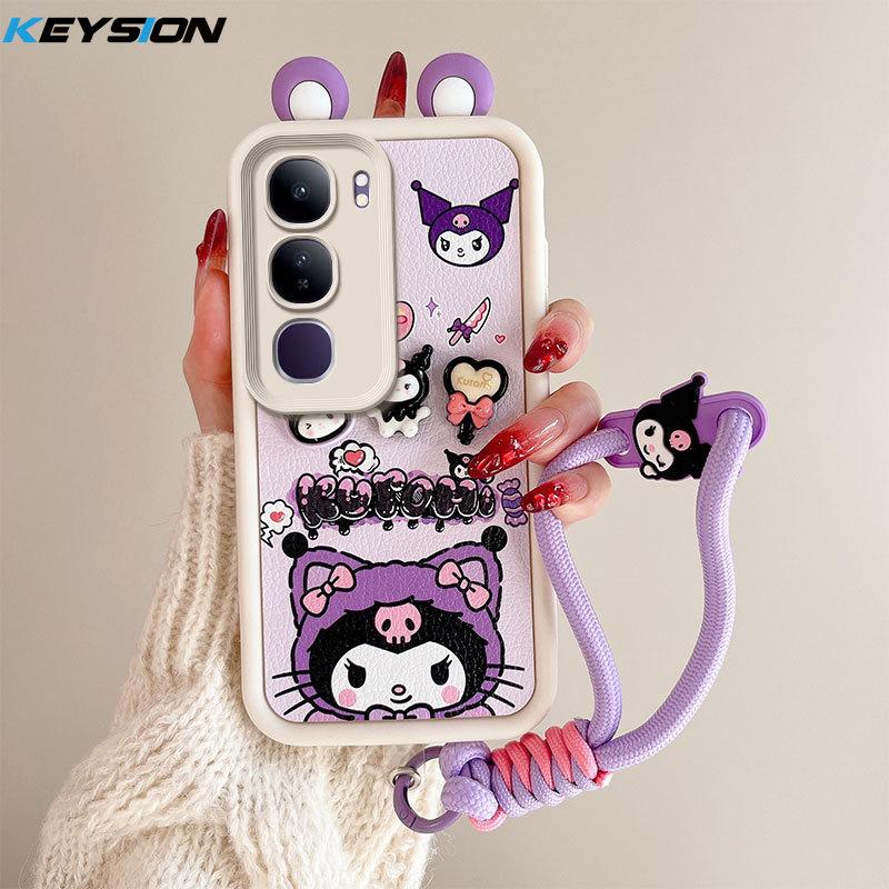 

KEYSION Милый чехол с 3D-мультяшным изображением уха для VIVO V40 SE 80W V40 Lite с браслетом, мягкий силиконовый противоударный чехол для телефона VIVO Y200 5G Y19S for VIVO Y19S