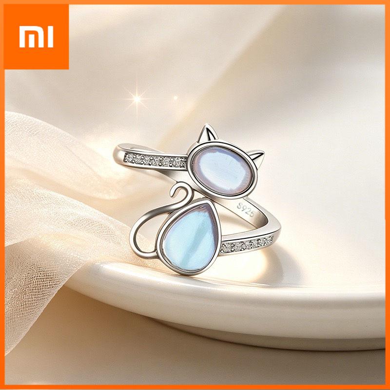 Xiaomi BF CLUB 925 Sterling Rings for Women Simple Geometric Handmade Irregular Retro Cat Moonstone Ring Allergy For Birthday Gift