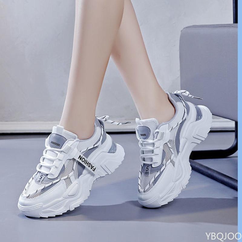 Fashion Trendy Thick Soled Mesh Women's Running Sports Versatile White Shoes Women's Simple Single Shoes Sneakers Zapatillas De Mujer