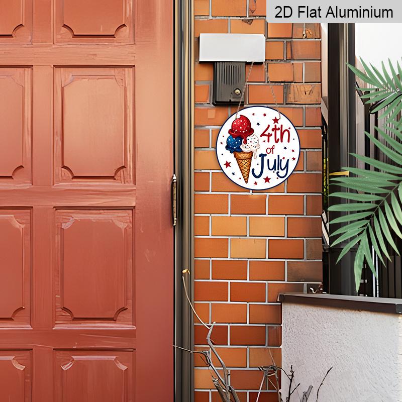 2D Flat 1pc Aluminum Independence Day Patriotic-Themed Ice Cream Wall Decor, 7.87 inches x 7.87 inches Suitable for hanging on front doors, porches