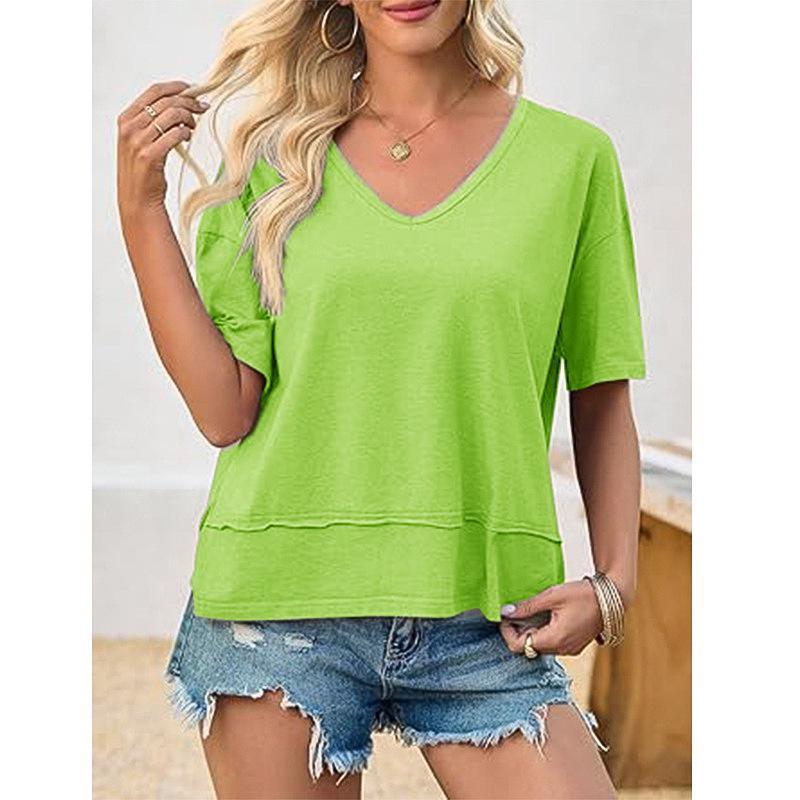 Summer 2025 Women's V-Neck Casual Loose Fit Short-Sleeve Fashion T-Shirt