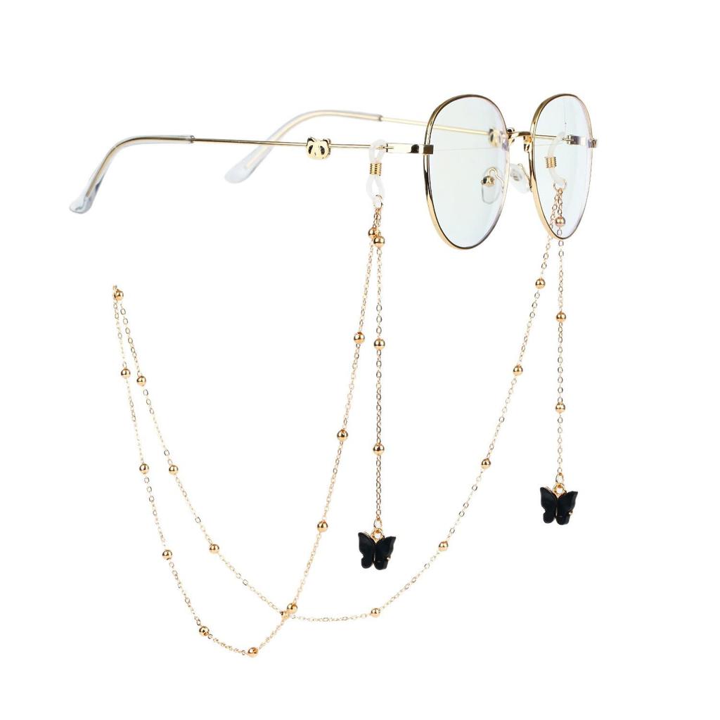 2025 Stylish Butterfly Pendant Glasses Chain with Round Beads - European & American Anti-lost Design