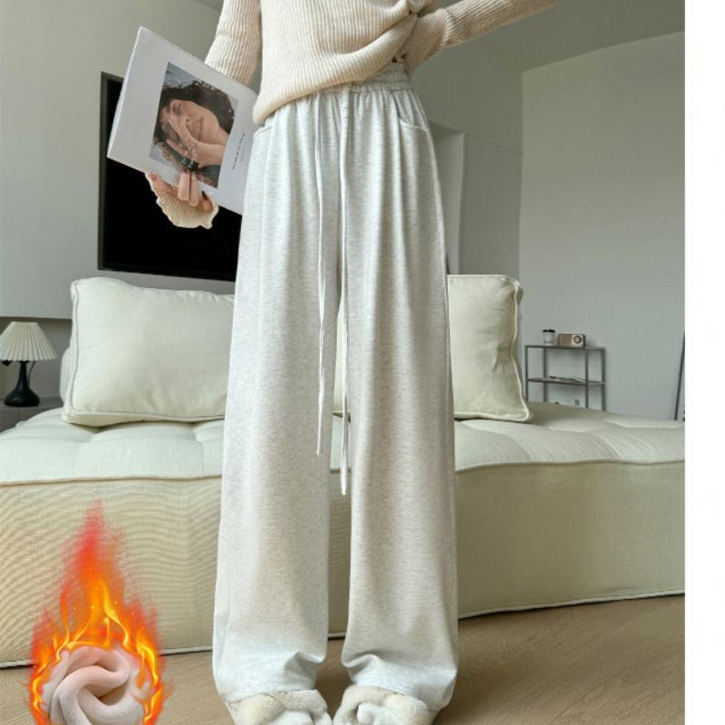 Fleece Glutinous Rice Pants for Women In Autumn and Winter New Style Velvet Pants Draped Lazy Casual Pants Straight-leg Slimming Soft Wide-leg Pants