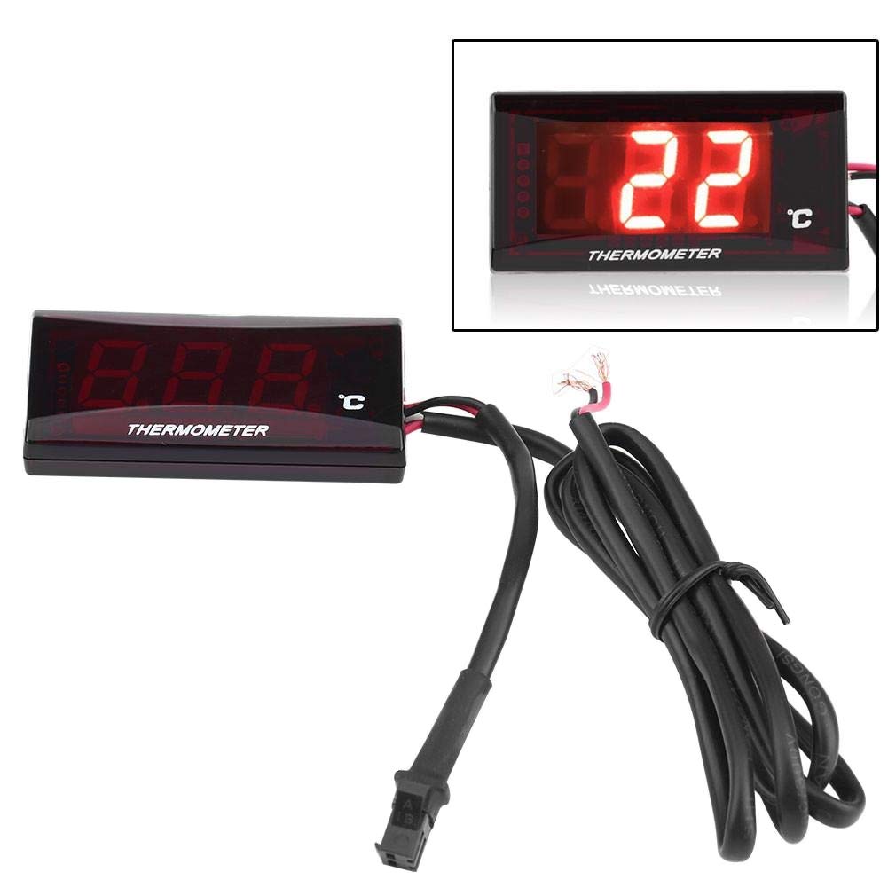 Keenso Universal Car Motorcycle Digital Equipment Temperature Gauge Temperature Meter Red LED Light (Black)